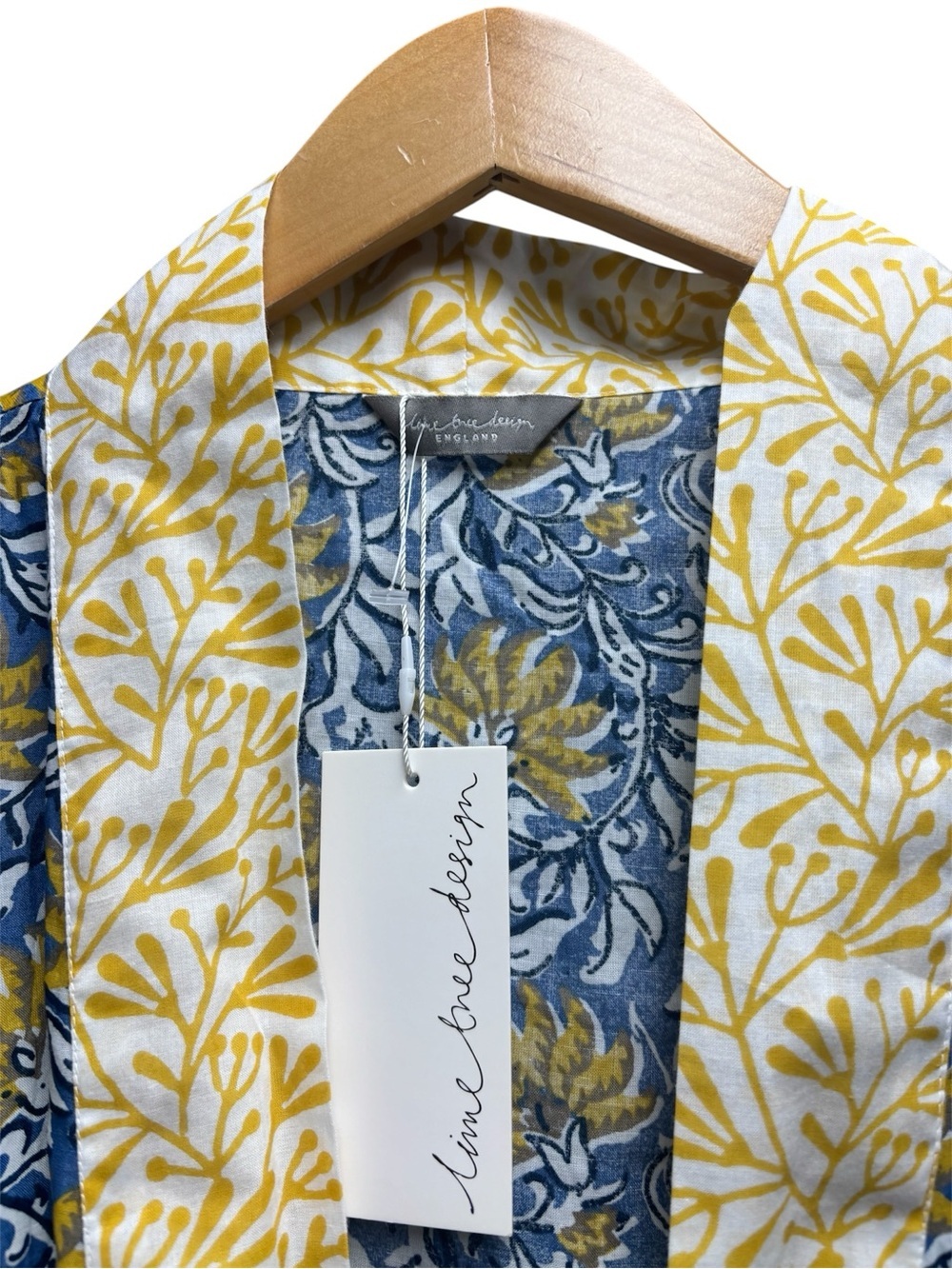 NWT Lime Tree Design Full Length Cotton Kimono Jaipur Blue & Yellow - Picture 5 of 11